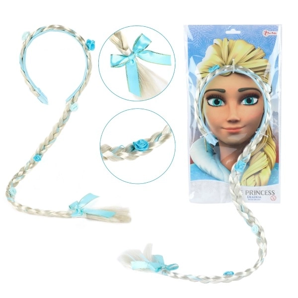 Schoonheid Set haarband met vlecht 90cm ijsprinses op kaart 35x18cm in zakje carnaval
