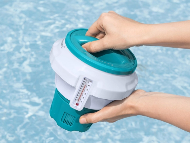 Vlotterende chemiedispenser voor zwembadwater met thermometer