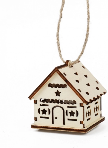 Houten huisje met sterretjes en LED-kaars