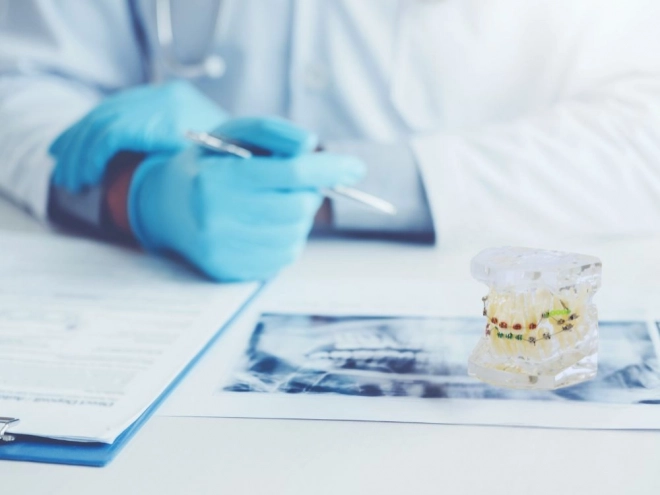 Tandmodel met orthodontische beugels