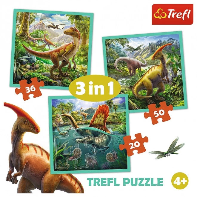 Puzzel 3in1 Wereld van Dinosauriërs 20x19,5cm in doos 28x28x6cm