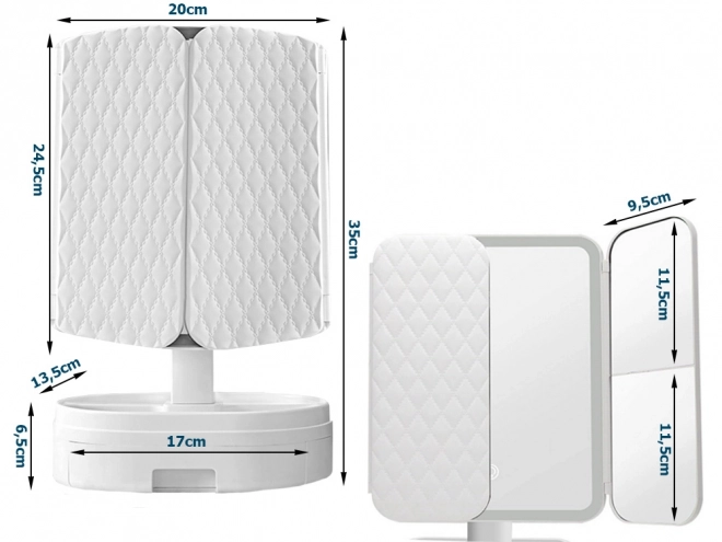 Opvouwbare cosmetische LED spiegel met verlichting en vergroting