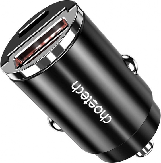 autolader choetech met usb‑a en usb‑c 30 w pd 3.0 (zwart)