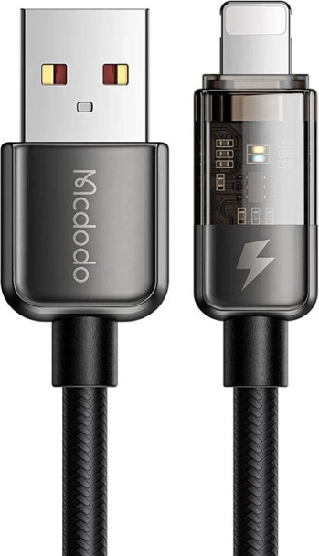 Mcdodo Lightning-kabel met LED-indicator, 1,8 m, 12 W, zwart