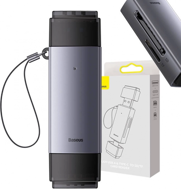 Baseus kaartlezer voor SD/TF-geheugenkaarten USB en USB‑C grijs