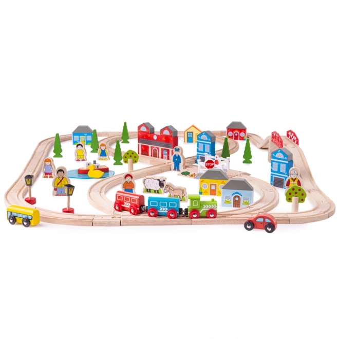 Bigjigs Rail Houten Treinset stad en dorp 101 stukken