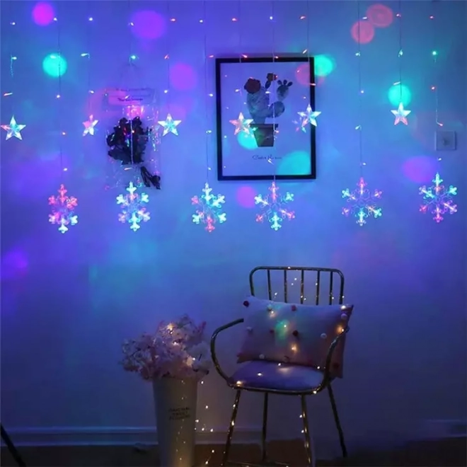 Kerst LED-verlichting sneeuwvlokken en sterren gordijn 138LED