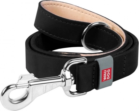 Leren hondenriem WAUDOG 20 mm, 122 cm, zwart