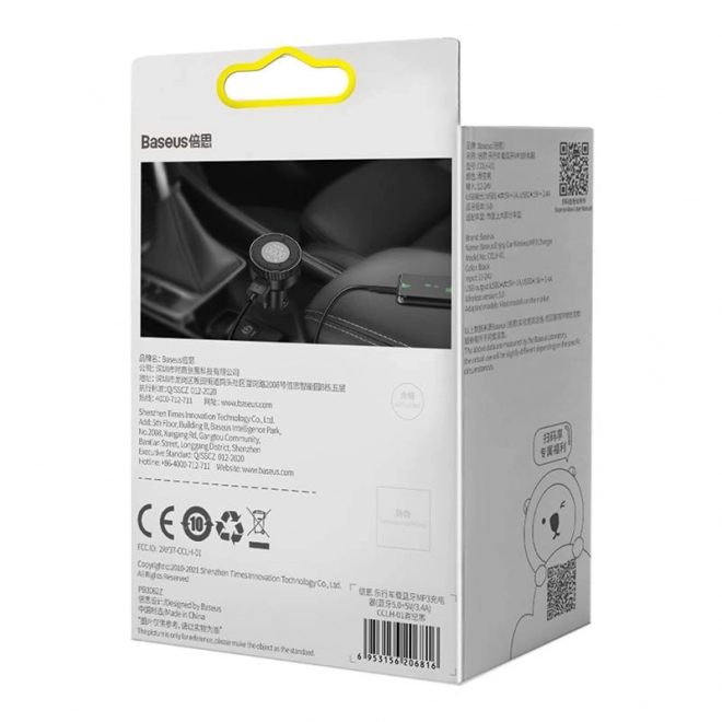 Baseus Enjoy Draadloze Autolader MP3, Bluetooth 5.0, microSD, AUX (Zwart)