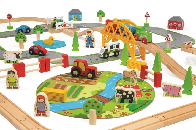 Bigjigs Rail Houten Treinbaan met Plattelandsweg 80 stuks