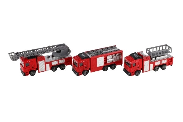 Brandweerauto plastic 13-16cm met terugtrekmotor 3 soorten 12 stuks in doos