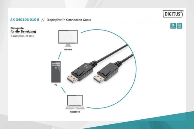 DisplayPort kabel met inklemming 1080p 60Hz FHD DP/M DP/M zwart 1m