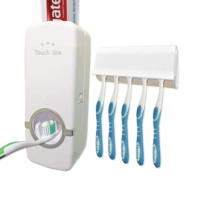 Tandpastadispenser met houder voor tandenborstels