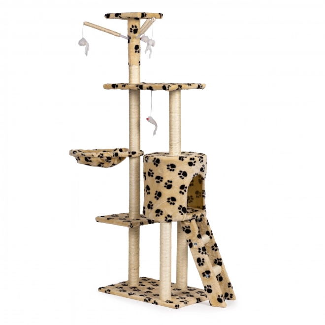 Klimboom voor katten, huisje, boom, bed, 138cm xl, Pootafdrukprints