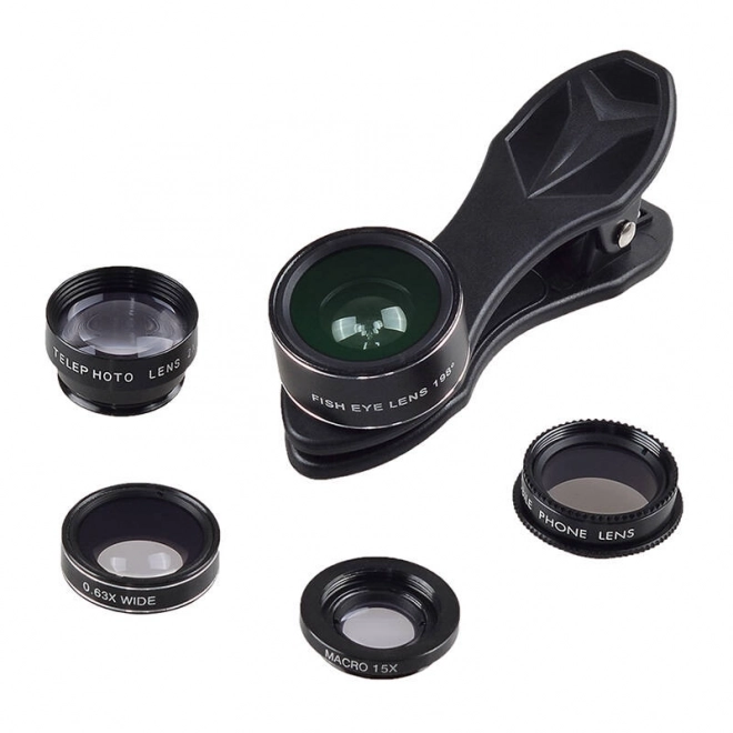 Set mobiele lenzen Apexel 5 in 1 universeel zwart