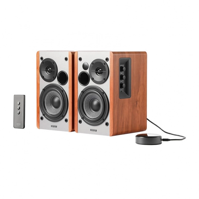 Luidsprekers Edifier R1280T met WiiM Mini in bruine kleur
