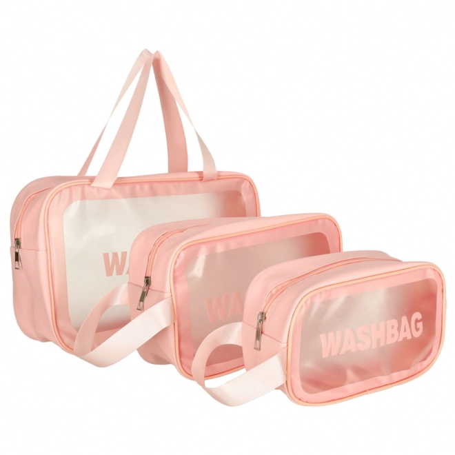 Roze doorzichtige reis cosmetica tasjes, waterdicht, set van 3 stuks