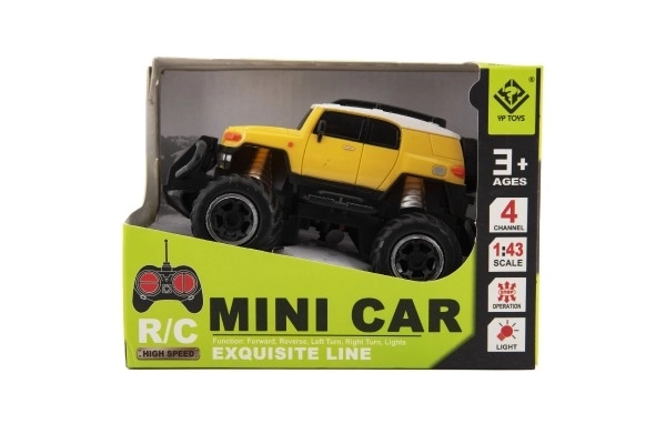 Auto RC mini SUV plastic 14cm 27MHz op afst. best. op batt. met licht. 2 kleuren in doos. 16x12x10