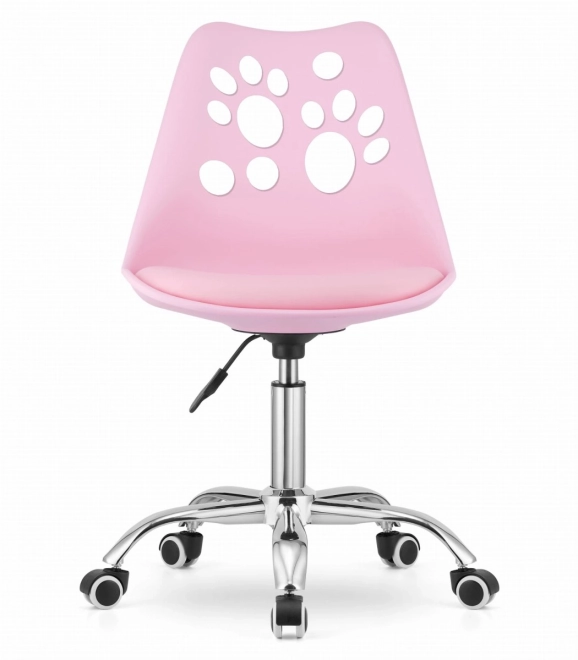 Roze draaistoel van eco-leer met chromen voet