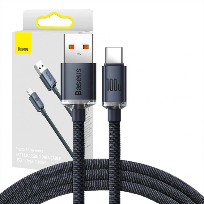 Baseus Crystal Shine kabel USB–USB‑C 100 W 2 m – zwart