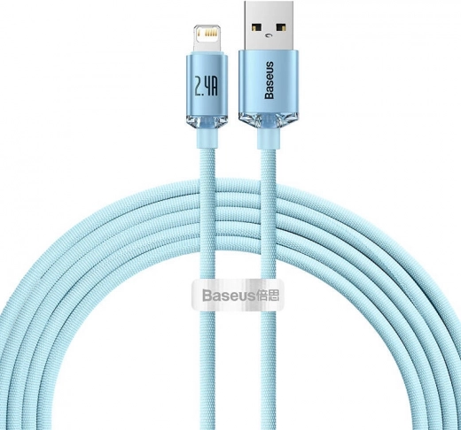 USB-kabel BASEUS Crystal Shine voor iPhone, 2,4A, 2 m, blauw