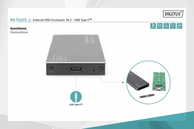 Externe USB Type C behuizing voor M.2 SSD SATA III, aluminium