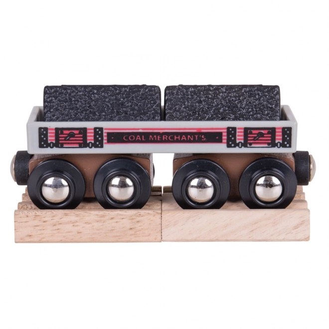 Bigjigs Rail Lange Wagon met Kolen + 2 Spoorstukken