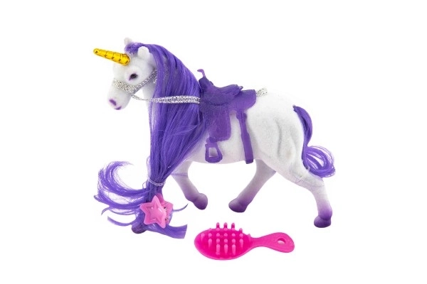 Eenhoorn/paard pluche 15cm met zadel en accessoires 2 kleuren op kaart