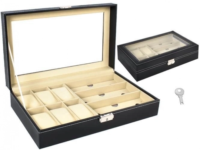 Elegante zwarte organizer voor horloges en brillen