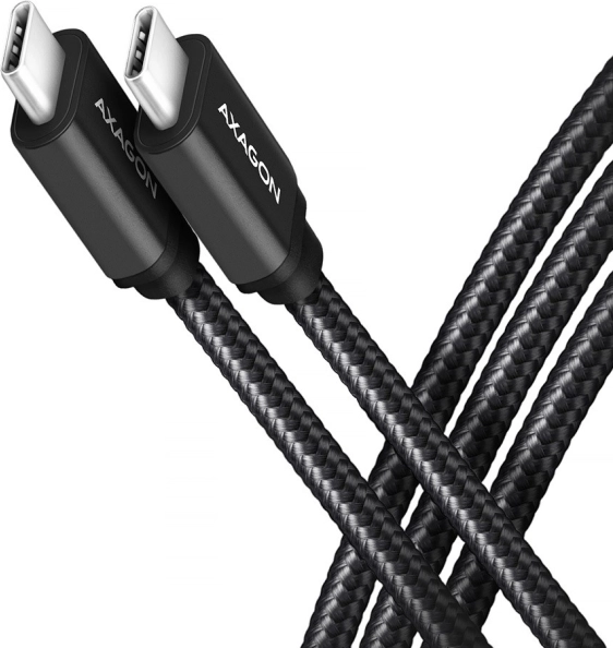 Usb‑c – usb‑c‑kabel 3.2 gen 1, 1 m, PD 60 W (3 A), aluminium, gevlochten, zwart – AXAGON