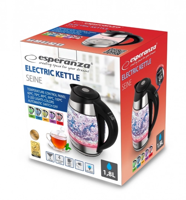 Waterkoker Seine 1,7 l van zwart glas met LED-verlichting en temperatuurregeling
