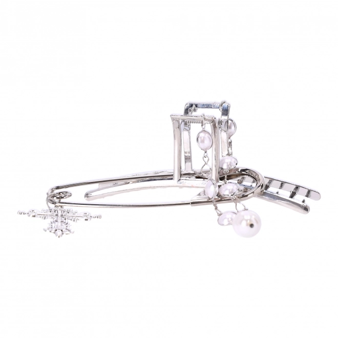 Decoratieve haarschuif, haarspeld - zilver, met veiligheidsspeld