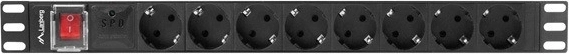 1U-strook met 8 Schuko-contactdozen voor 19″ rack
