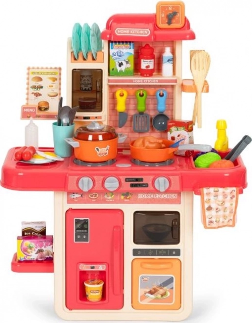 Kinderkeuken met LED-geluid stoomgenerator 42 accessoires – roze