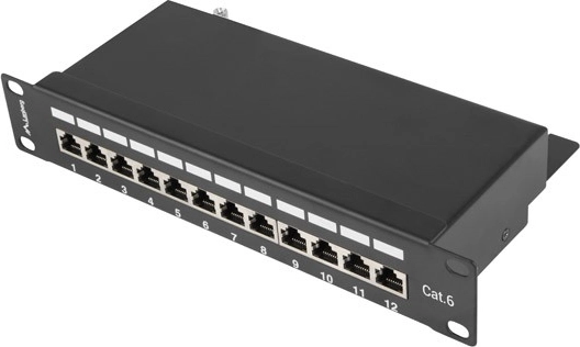 Patchpaneel 12 poorten 1U voor 10'' rack, categorie 6, afgeschermd, zwart