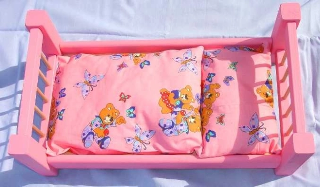Houten poppenbed roze groot