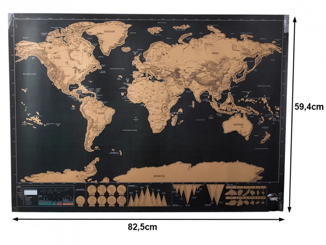 Grote krasbare wereldkaart 82 x 59 cm