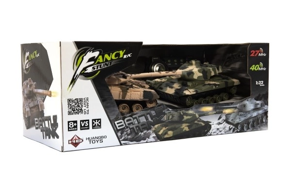 RC Tank 2st 25cm tankgevecht+opl.pack 27MHz en 40MHz camouflage met geluid en licht in doos 50x20x23cm