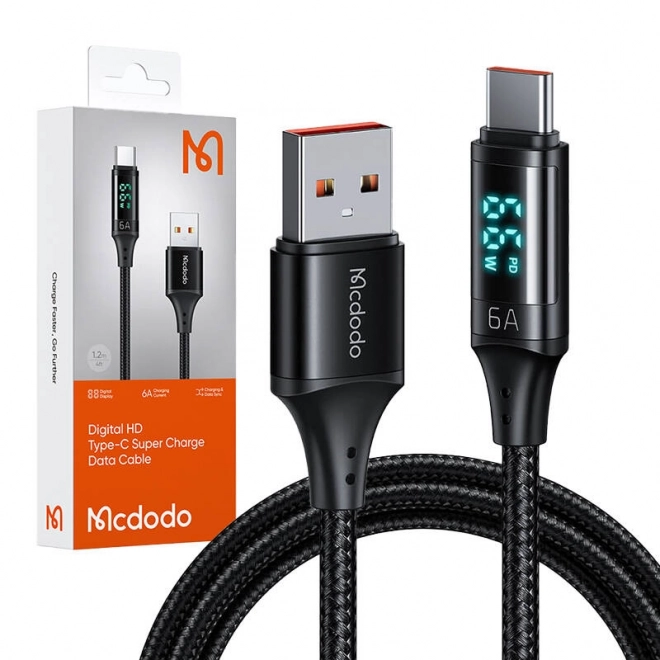USB naar USB-C kabel Mcdodo CA-1080 met display, 66W, 6A, 1,2 m (zwart)