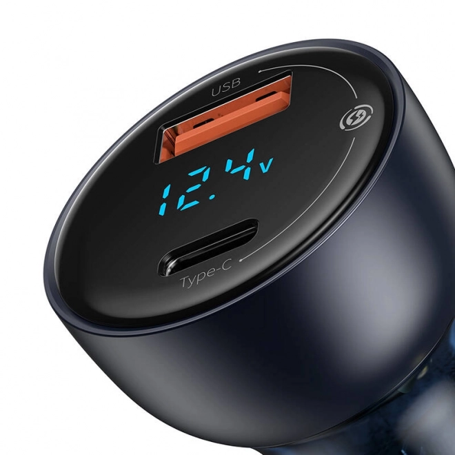 Baseus duale autolader met digitaal display, USB en USB-C, snel opladen 65W