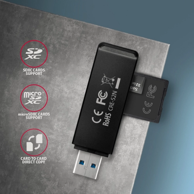 Externe USB-A 3.2 Gen 1 AXAGON-kaartenlezer met UHS-I ondersteuning