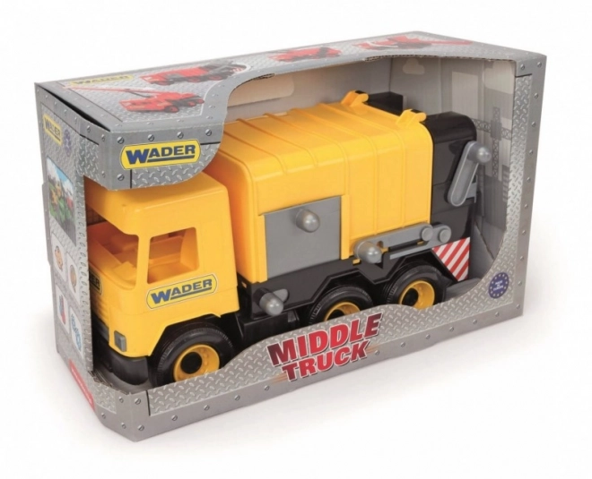 Gele vuilniswagen Wader Middle Truck, 42 cm, in doos