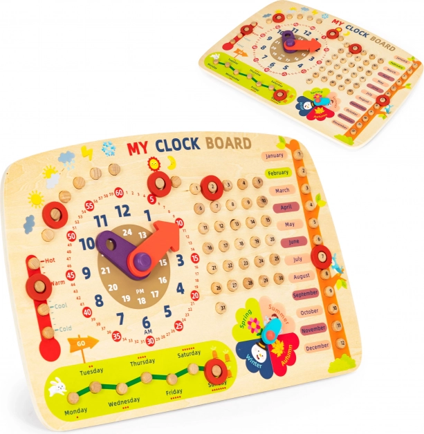 Houten leerschoolbord ECOTOYS Kalender en klok