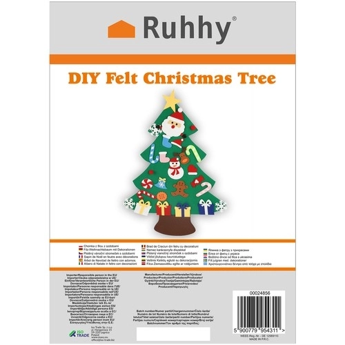 DIY vilten kerstboom met ornamenten 90 cm