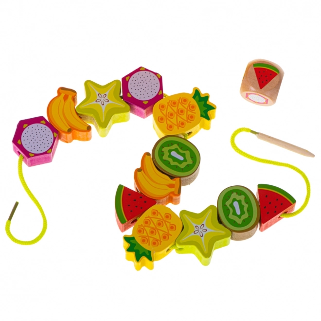 Houten rijgspel met egel en fruit