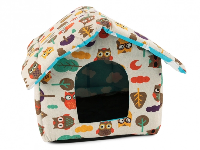 Huisje voor huisdieren met uilmotief, maat XL