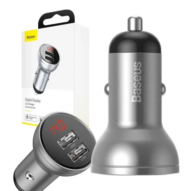 Baseus autolader met 2 USB-poorten en LED-display