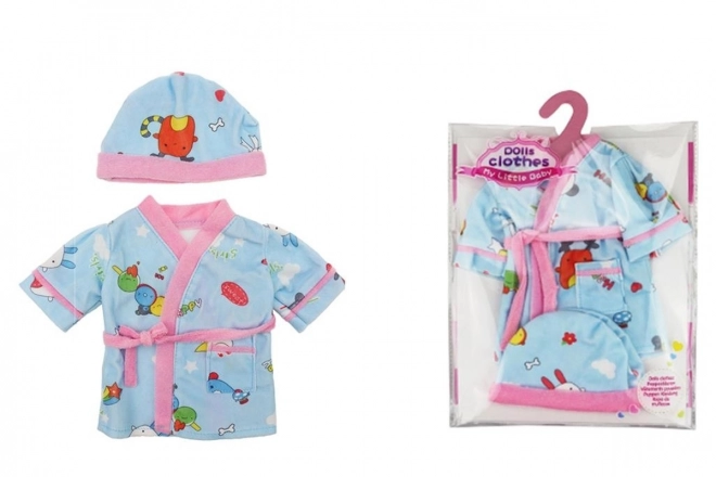 Blauwe badjas met muts voor poppen 40-45 cm