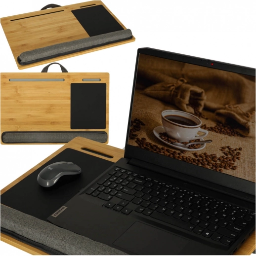 houten draagbare schoottafel met kussen voor laptop