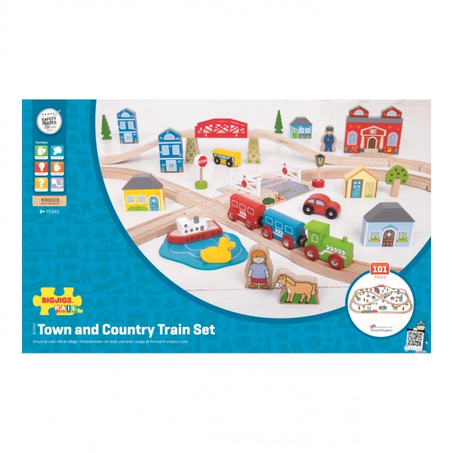 Bigjigs Rail Houten Treinset stad en dorp 101 stukken